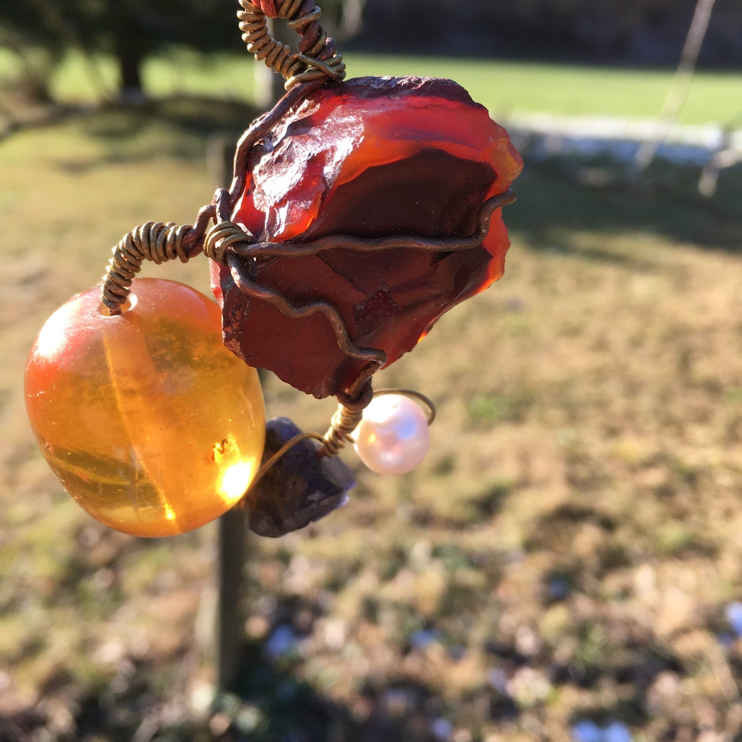 Real Pearl, red Jasper, indian Amber, blue crystal